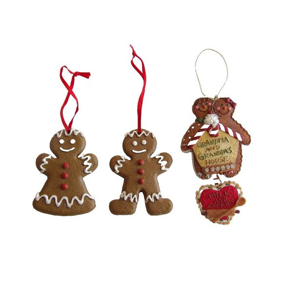 Unbranded Other - Lot 3x Christmas Gingerbread House Ornaments 6" Grandma Grandpa Man Woman